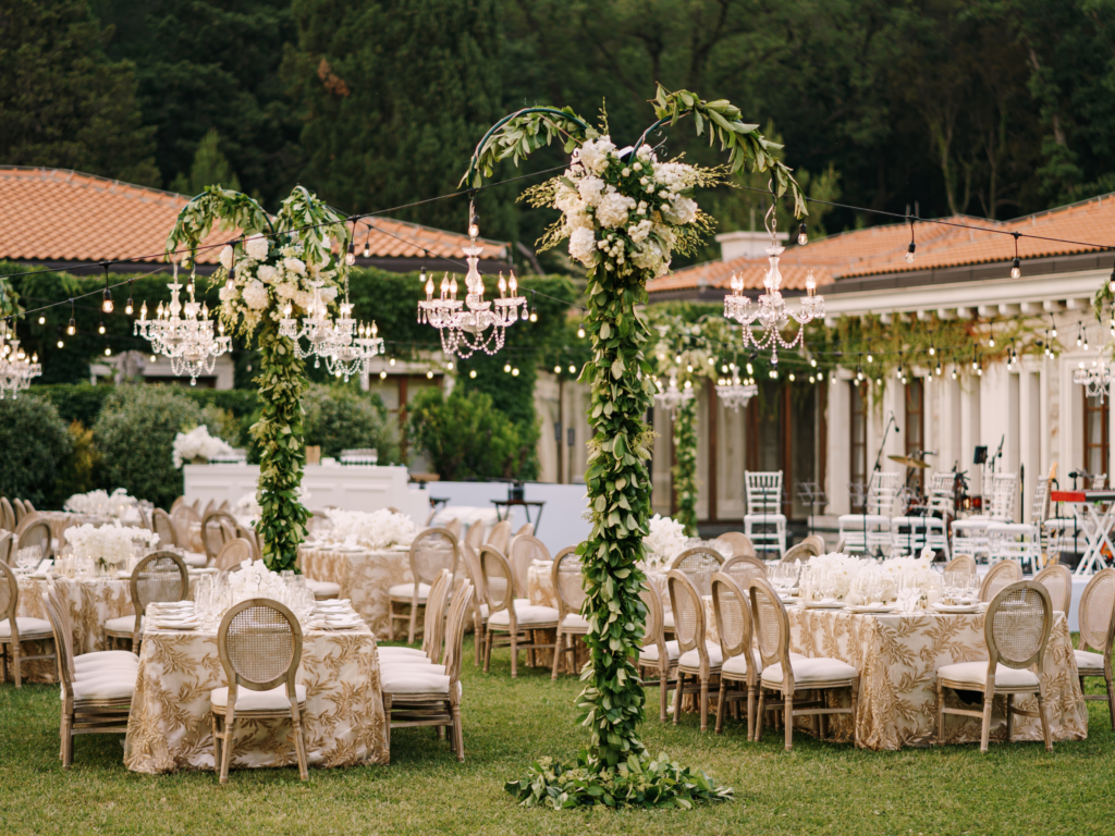 Outdoor wedding breakfast setting