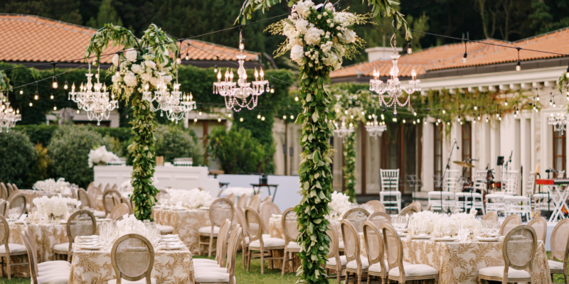 Outdoor wedding breakfast setting